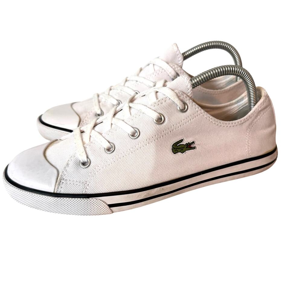 Lacoste White Canvas Sneakers Mens Size 8.5 Low Top Preppy Alligator Patch